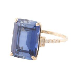 GEMOLIO 14kt Gold Lab Sapphire And Diamond Ring